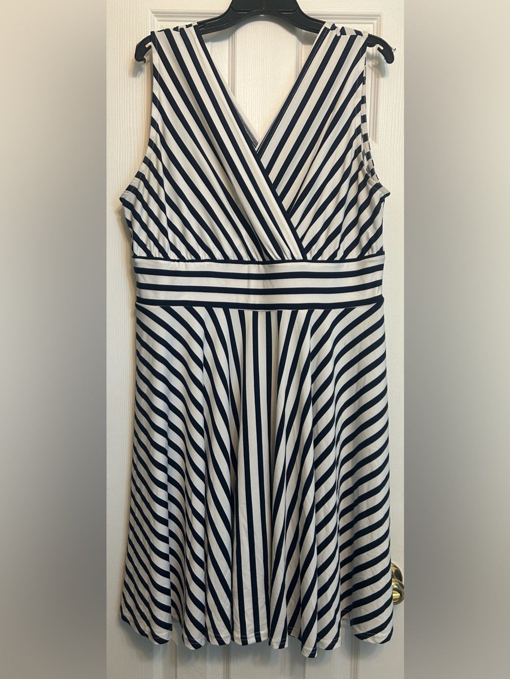 VENUS Navy and White Striped Midi Dress